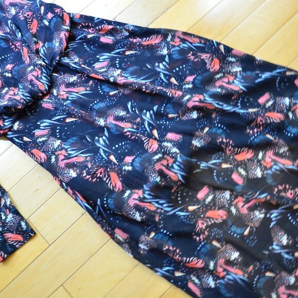 AllSaints Valero Fluttery Butterfly Midi Mid Length Dress Black Size US 2 - Picture 11 of 13